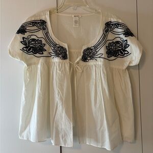 Esley Cream Blouse with Black Floral Embroidery